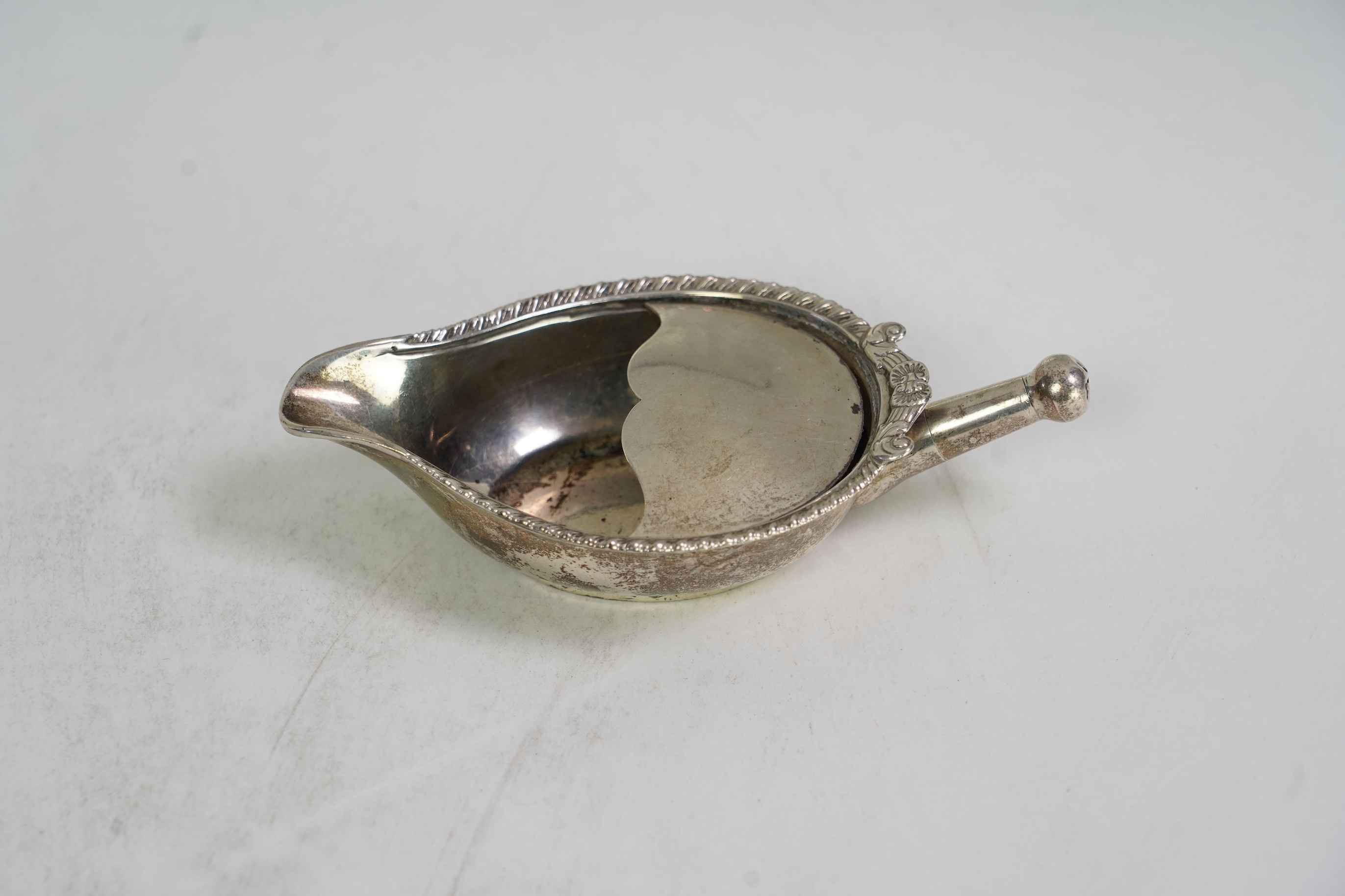 A 19th century Indian Colonial white metal pap boat, by Hamilton & Co of Calcutta
